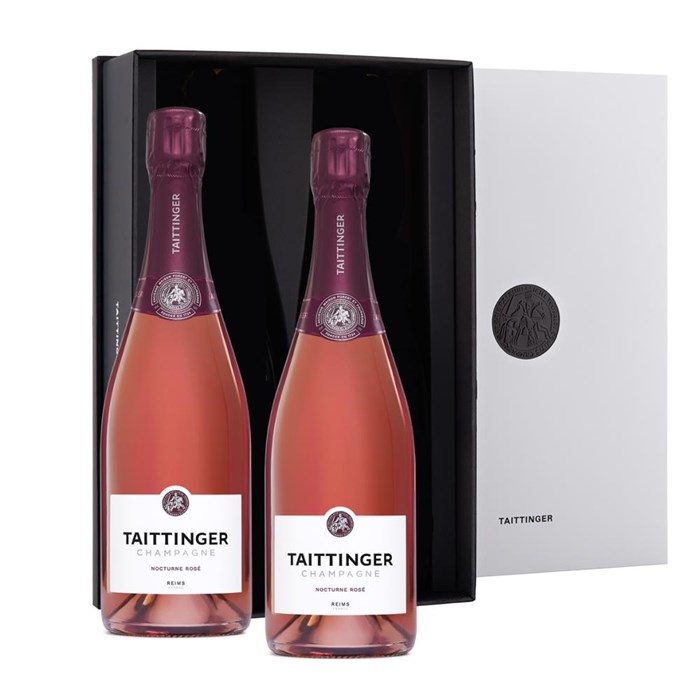 View Taittinger Nocturne Rose Sec Champagne 75cl in Branded Monochrome Gift Box